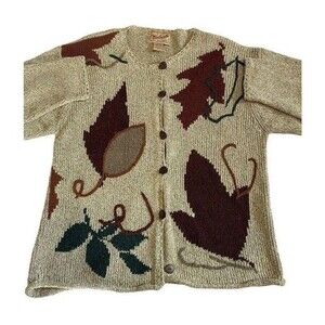Vintage Cabin Sweater Silk Blend Cardigan Handframed Leaf Cottagecore Woodsy